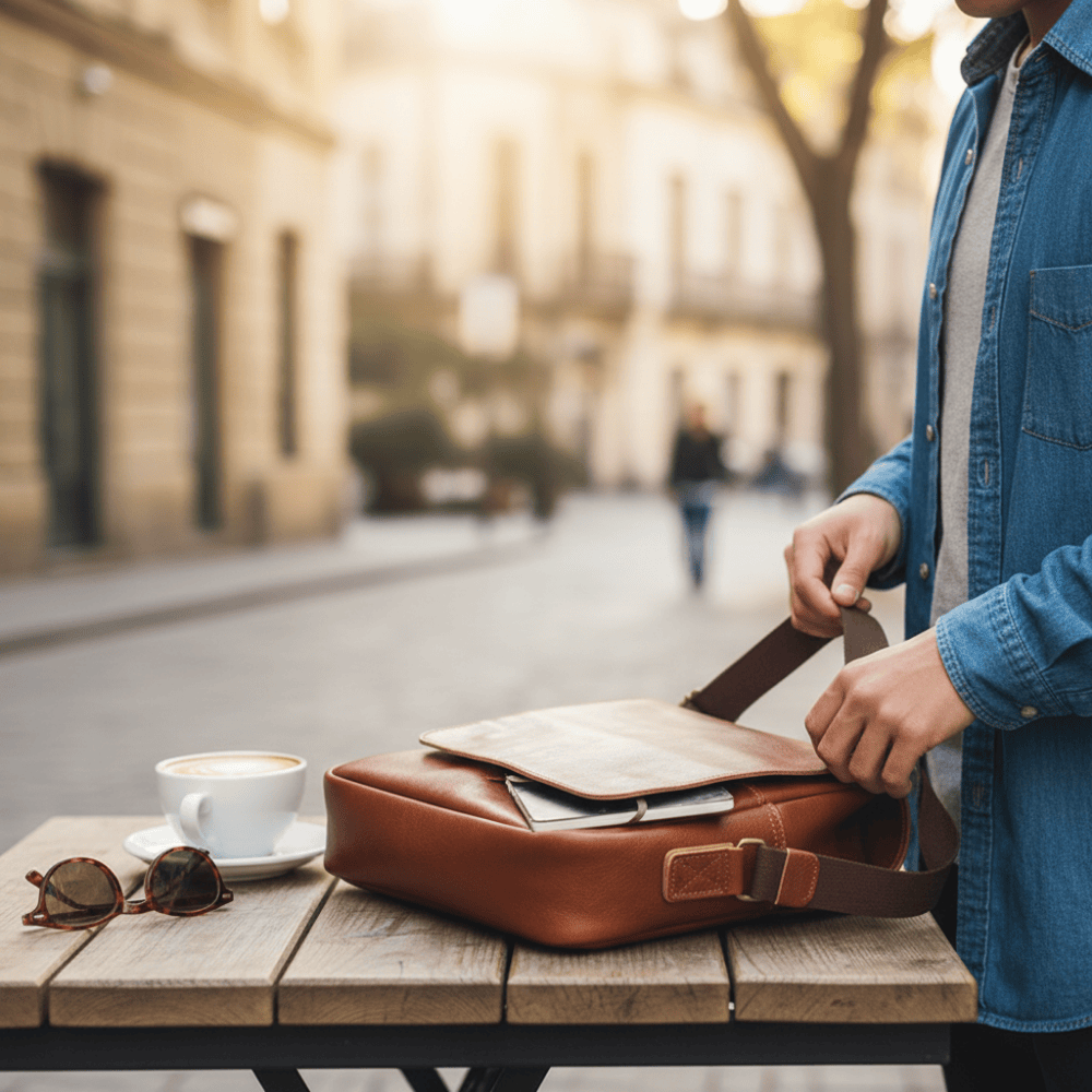Axelremsväska i äkta läder - herr