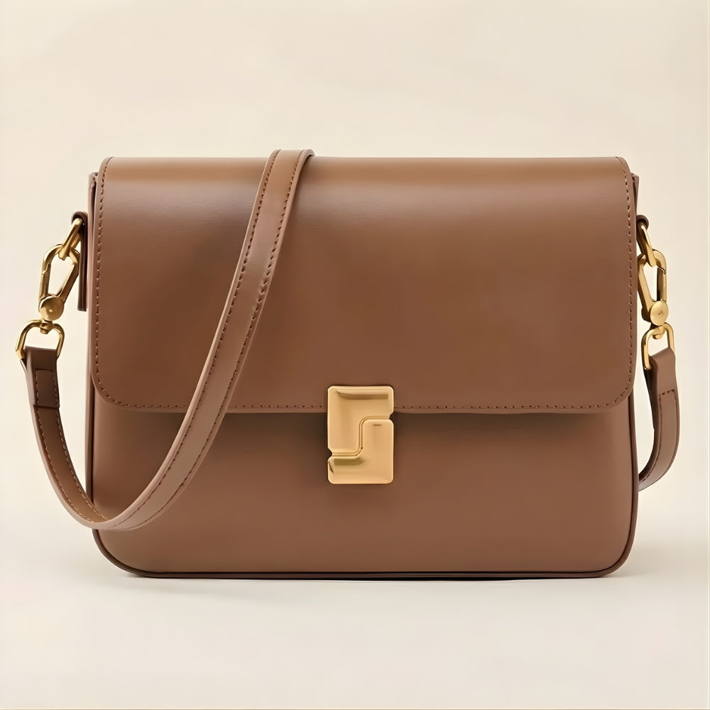 Véroi – Fyrkantig Axelremsväska i Äkta Läder med Crossbody-rem & Gulddetaljer