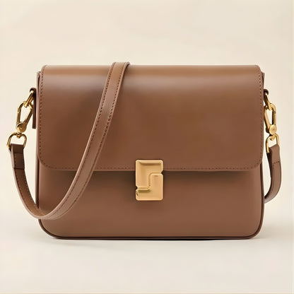 Véroi – Fyrkantig Axelremsväska i Äkta Läder med Crossbody-rem & Gulddetaljer